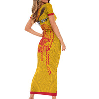 Personalized American Samoa Fautasi Race Short Red Cuff Sleeve Bodycon Dress Aeto Pago Pago with Eagle Samoan Tribal Patterns LT03