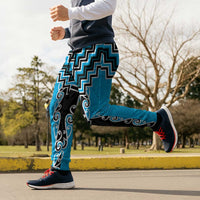 Sky Blue Niho Taniwha Mix Poutama Jogger Pants Unique Taniko Aotearoa - Polynesian Pride