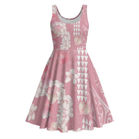 Soft Pink Hawaii Anthurium Plumeria Lei Midi Dress LT9 Pink - Polynesian Pride