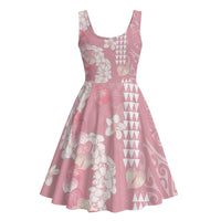 Soft Pink Hawaii Anthurium Plumeria Lei Midi Dress LT9 - Polynesian Pride
