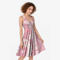 Soft Pink Hawaii Anthurium Plumeria Lei Midi Dress LT9 - Polynesian Pride