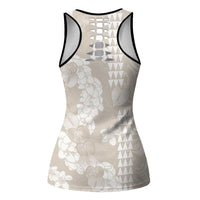 Suede Beige Hawaii Anthurium Plumeria Lei Hollow Tank Top