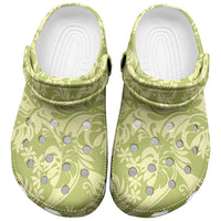 Tahiti Olive Tiare Floral Clogs Shoes Monstera Palm Tropical Leaves - Polynesian Pride
