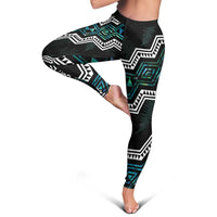 Taniko Aotearoa Mix Paua Shell Leggings Niho Taniwha Turquoise Glitter - Polynesian Pride