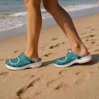 Teal Kuki Airani Tapakau Clogs Shoes Tribal Anchor Mix Tiare