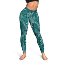 Teal Monstera Leggings - Polynesian Tribal Pattern LT01 - Polynesian Pride