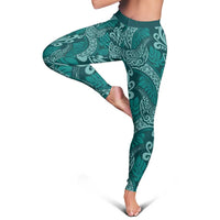 Teal Monstera Leggings - Polynesian Tribal Pattern LT01 - Polynesian Pride