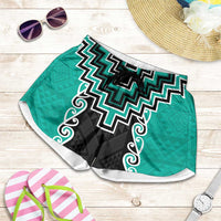 Teal Niho Taniwha Mix Poutama Shorts for Women Unique Taniko Aotearoa LT01 Teal - Polynesian Pride