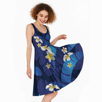Teal Purple Banana Leaf Hawaii Midi Dress Lau Maia Plumeria Tropical Summer Vibes