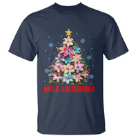 Tropical Hawaiian Plumeria Christmas Tree Mele Kalikimaka T Shirt TS02 Navy - Polynesian Pride