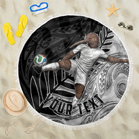 Personalized New Zealand Football Beach Blanket Kiwi Mascot with Silver Fern - Maori Tribal Tattoo Art
