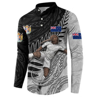 Personalized New Zealand Football Button Sweatshirt Kiwi Mascot with Silver Fern - Maori Tribal Tattoo Art