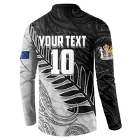 Personalized New Zealand Football Button Sweatshirt Kiwi Mascot with Silver Fern - Maori Tribal Tattoo Art