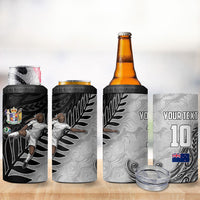 Personalized New Zealand Football 4 in 1 Can Cooler Tumbler Kiwi Mascot with Silver Fern - Maori Tribal Tattoo Art TS04 - Polynesian Pride