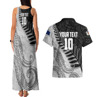 Personalized New Zealand Football Couples Matching Tank Maxi Dress and Hawaiian Shirt Kiwi Mascot with Silver Fern - Maori Tribal Tattoo Art