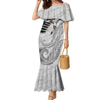 Personalized New Zealand Football Family Matching Mermaid Dress and Hawaiian Shirt Kiwi Mascot with Silver Fern - Maori Tribal Tattoo Art