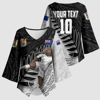 Personalized New Zealand Football Kimono Sleeve Blouse Kiwi Mascot with Silver Fern - Maori Tribal Tattoo Art