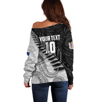 Personalized New Zealand Football Off Shoulder Sweater Kiwi Mascot with Silver Fern - Maori Tribal Tattoo Art TS04 - Polynesian Pride