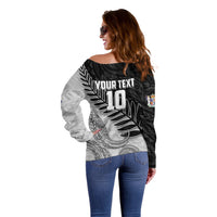 Personalized New Zealand Football Off Shoulder Sweater Kiwi Mascot with Silver Fern - Maori Tribal Tattoo Art TS04 - Polynesian Pride