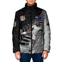 Personalized New Zealand Football Padded Jacket Kiwi Mascot with Silver Fern - Maori Tribal Tattoo Art