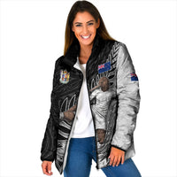 Personalized New Zealand Football Padded Jacket Kiwi Mascot with Silver Fern - Maori Tribal Tattoo Art