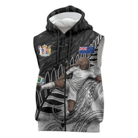 Personalized New Zealand Football Sleeveless Zip Hoodie Kiwi Mascot with Silver Fern - Maori Tribal Tattoo Art TS04 Black White - Polynesian Pride