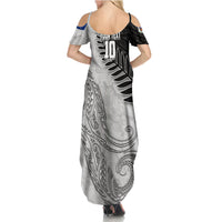 Personalized New Zealand Football Summer Maxi Dress Kiwi Mascot with Silver Fern - Maori Tribal Tattoo Art
