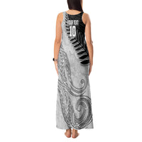Personalized New Zealand Football Tank Maxi Dress Kiwi Mascot with Silver Fern - Maori Tribal Tattoo Art