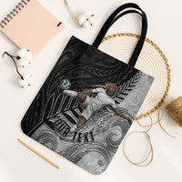 Personalized New Zealand Football Tote Bag Kiwi Mascot with Silver Fern - Maori Tribal Tattoo Art TS04 Black Strap One Size Black White - Polynesian Pride
