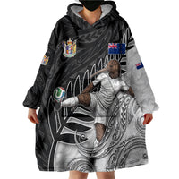 Personalized New Zealand Football Wearable Blanket Hoodie Kiwi Mascot with Silver Fern - Maori Tribal Tattoo Art