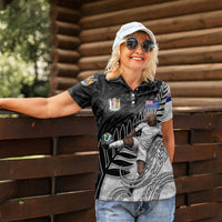 Personalized New Zealand Football Women Polo Shirt Kiwi Mascot with Silver Fern - Maori Tribal Tattoo Art