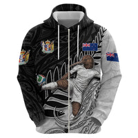 Personalized New Zealand Football Zip Hoodie Kiwi Mascot with Silver Fern - Maori Tribal Tattoo Art