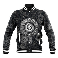 Hawaiian Piko Baseball Jacket Cultural Anchor Connect Your Roots Ocean Waves TS04 Unisex Black Grey - Polynesian Pride