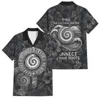 Hawaiian Piko Family Matching Off The Shoulder Long Sleeve Dress and Hawaiian Shirt Cultural Anchor Connect Your Roots Ocean Waves TS04 Dad's Shirt - Short Sleeve Black Grey - Polynesian Pride