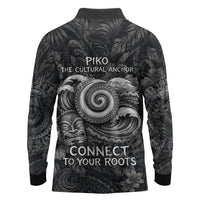 Hawaiian Piko Long Sleeve Polo Shirt Cultural Anchor Connect Your Roots Ocean Waves