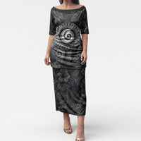 Hawaiian Piko Puletasi Cultural Anchor Connect Your Roots Ocean Waves TS04 Long Dress Black Grey - Polynesian Pride