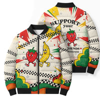 Support Your Fruity Friends Love Wins Gay Pride Bomber Puffer Jacket LGBTQ Retro 30s Cartoon Checkered