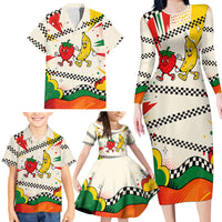 Support Your Fruity Friends Love Wins Gay Pride Family Matching Long Sleeve Bodycon Dress and Hawaiian Shirt LGBTQ Retro 30s Cartoon Checkered