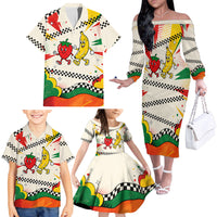 Support Your Fruity Friends Love Wins Gay Pride Family Matching Off The Shoulder Long Sleeve Dress and Hawaiian Shirt LGBTQ Retro 30s Cartoon Checkered