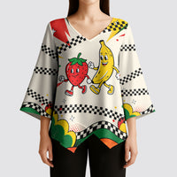 Support Your Fruity Friends Love Wins Gay Pride Kimono Sleeve Blouse LGBTQ Retro 30s Cartoon Checkered