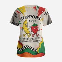 Support Your Fruity Friends Love Wins Gay Pride Scrub Top LGBTQ Retro 30s Cartoon Checkered
