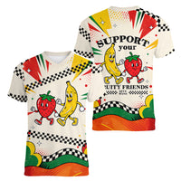 Support Your Fruity Friends Love Wins Gay Pride Women V-Neck T-Shirt LGBTQ Retro 30s Cartoon Checkered
