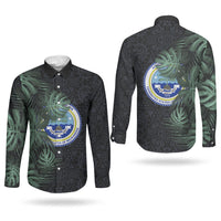 Federated States Of Micronesia Couples Matching Off Shoulder Maxi Dress and Long Sleeve Button Shirt FSM Tropical Monstera Leaf Dark Tribal Pattern TS04 - Polynesian Pride