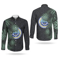 Federated States Of Micronesia Couples Matching Puletasi and Long Sleeve Button Shirt FSM Tropical Monstera Leaf Dark Tribal Pattern TS04 - Polynesian Pride