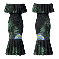 Federated States Of Micronesia Family Matching Mermaid Dress and Hawaiian Shirt FSM Tropical Monstera Leaf Dark Tribal Pattern TS04 Mom's Dress Black Green - Polynesian Pride