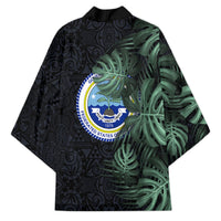 Federated States Of Micronesia Kimono FSM Tropical Monstera Leaf Dark Tribal Pattern