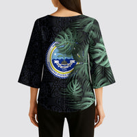 Federated States Of Micronesia Kimono Sleeve Blouse FSM Tropical Monstera Leaf Dark Tribal Pattern TS04 - Polynesian Pride