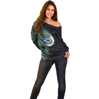 Federated States Of Micronesia Off Shoulder Sweater FSM Tropical Monstera Leaf Dark Tribal Pattern TS04 - Polynesian Pride