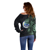 Federated States Of Micronesia Off Shoulder Sweater FSM Tropical Monstera Leaf Dark Tribal Pattern TS04 - Polynesian Pride