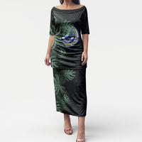 Federated States Of Micronesia Puletasi FSM Tropical Monstera Leaf Dark Tribal Pattern TS04 Long Dress Black Green - Polynesian Pride